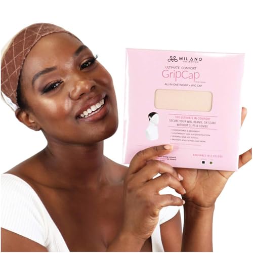Milano 2-in-1 Lace GripCap, verstellbares Samt-Perückengriffband mit angenähter Kappe, sicheres, rutschfestes Perückenzubehör für den ganzen Tag, nahtloser Übergang mit verstärkter Schweizer Spitze von MILANO COLLECTION