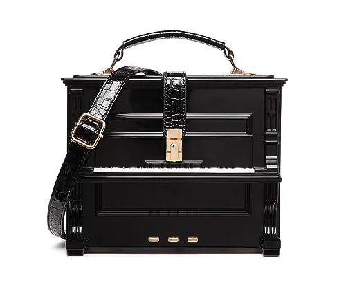 MILATA Klavier geformte Geldbörse Handtasche Frauen Box geformt Party Abend Top Griffe Tasche Neuheit Clutch Crossbody Tasche, Schwarz von MILATA
