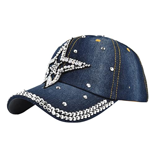 Baseballmütze Damen Mädchen Denim Blumen Diamant Baseball Cap Damen Mütze Jeans Kappe Basecap mit Glitzer von MILAX