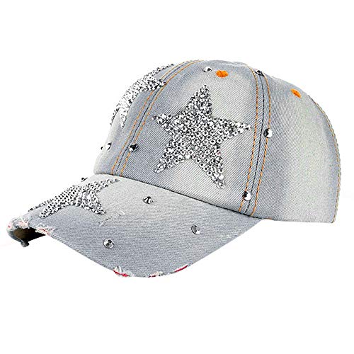 Baseballmütze Damen Mädchen Denim Blumen Diamant Baseball Cap Damen Mütze Jeans Kappe Basecap mit Glitzer von MILAX