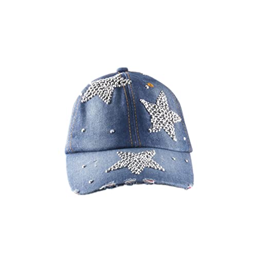 Baseballmütze Damen Mädchen Denim Blumen Diamant Baseball Cap Damen Mütze Jeans Kappe Basecap mit Glitzer von MILAX