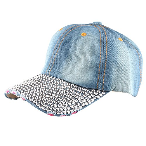 Baseballmütze Damen Mädchen Denim Blumen Diamant Baseball Cap Damen Mütze Jeans Kappe Basecap mit Glitzer von MILAX
