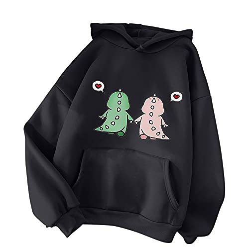 Damen Kawaii Dino Hoodie Pullover mit Süßer Kapuze Japanischen Stil Süßer Dinosaurier Kapuzenpullover Pullover Casual Sweatshirt Teenager Mädchen von MILAX