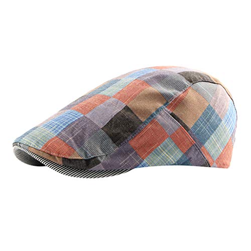 Farbiges Gitter Flache Kappe Barett Mütze Newsboy Flat Cap Gatsby Cabbie Schiebermütze Outdoor Sonnenhut Tartan Schottenkaro Flatcap von MILAX