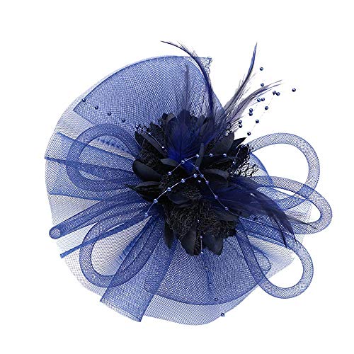 Fascinator Schwarz Women's Mesh Feathers Clip Rhinestone Veil Hair Clip Headband Frauen Feder Fascinator Hut Bridal Wedding for Dress Party Cocktail von MILAX