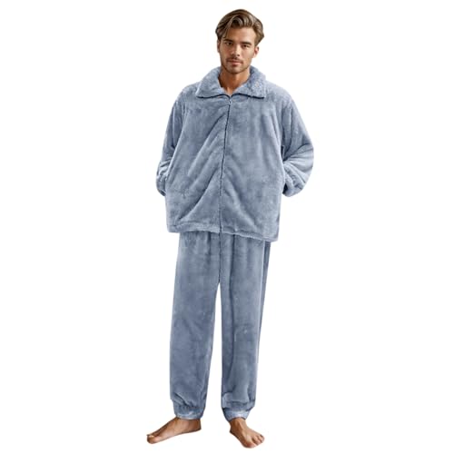Fleece Pyjama Herren - Men's Pyjamas Flannel Leisure Suit Herren Schlafanzug Flauschig Warm Winter Fleece Pyjama Set Winter Pyjama Set Long 2-Piece Pyjamas von MILAX