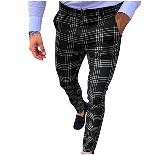 Herren Chino Hosen Lang Gerade Karo Hose Freizeithose Karierte Sweatpants Schmale Bleistifthose mit Taschen Lang Arbeitshose Männer Anzughose von MILAX