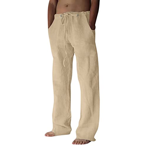 Herren Hose Lang Leinenhosen Herren Freizeithose Lang Leichte Sommerhose Strandhose Leinen Loose Fit Freizeithose Casual Einfarbig Strandhosen von MILAX