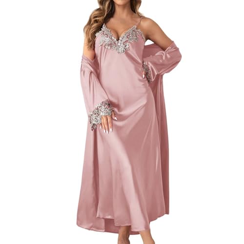 MILAX Damen Langes Kimono Nachtmantel Seidenrobe Morgenmantel Nachtwäsche Dessous Satin Nightwear Morgenmantel Lange Pyjamas Robe Satin Bademantel Seide Roben Satin Schlafanzug von MILAX