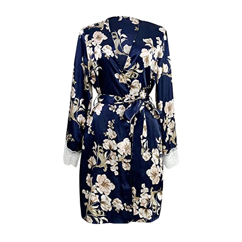 MILAX Damen Morgenmantel Frotteemantel Saunamantel Morgenmantel Spitze V Ausschnitt Nachthemd Nachtwäsche Damen Morgenmantel Kimono Satin Schlafanzug von MILAX
