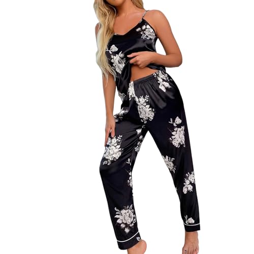 MILAX Damen Pyjama Lange Hose Kurzarm Nachtwäsche Schlafanzug Sommer Hausanzug Schlafanzug Damen Sommer Zweiteiliger Pyjama Set Lady Nightwear Soft Sets von MILAX