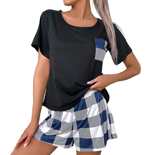 MILAX Damen Pyjama Set Schlafanzug Kurz 2 Teiler Hausanzug Freizeitanzu Schlafanzug Damen Kurz Pyjama Set Zweiteiler Damen Sommer Shirt Und Shorts Set von MILAX