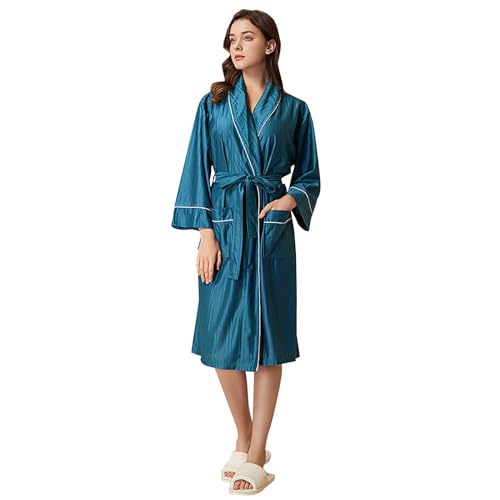 MILAX Damen Schlafanzug Kurz Satin Kimono Badmantel Hausmantel Für Braut&Brautjungfern Negligee Damen Lang Bademantel Satin Robe Sommer Damen Nachtwäsche von MILAX