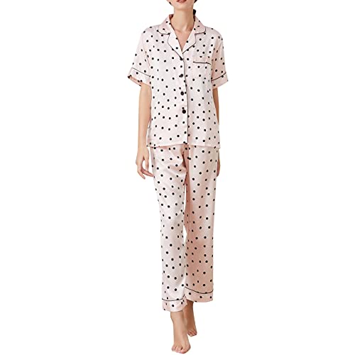 MILAX Damen Schlafanzug Kurzarm Pyjama-Set Zweiteiler Nachtwäsche Fur Sommer Schlafanzug Damen Sommer Zweiteiliger Pyjama Set Hausanzug Nachtwäsche Negligee von MILAX