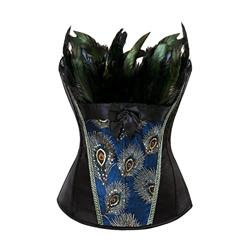 MILAX Damen Vintage Gothic Corsage Burlesque Vollbrust Korsett Feder Stickerei Kostüme Pfau Pattern Bustier Damen Dessous Karneval Kostüme mit Rock Petticoat MILAX Damen Vintage Gothic Corsage Burlesque Vollbrust Korsett Feder Stickerei Kostüme Pfau Pattern Bustier Damen Dessous Karneval Kostüme mit Rock Petticoat von MILAX