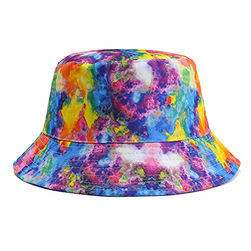 MILAX Fischerhut Batik Anglerhut Sonnenhut für Damen Mädchen Strandhut Fishermütze Sommerhut Draussenhut Faltbarer Regenbogen Bucket Hut von MILAX