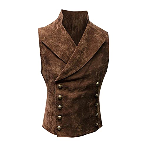 MILAX Herren Gothic Steampunk Vintage Weste Stehkragen Einfarbige Weste mit Knopf Punk Mittelalter Smoking Weste Karneval Halloween Party Kostüm von MILAX