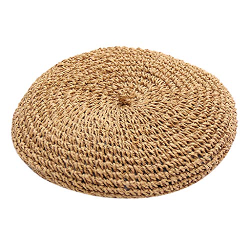 MILAX Stroh Baskenmütze Hut Sommer Gewebte Hut Reise Strand Baskische Baskenmütze Kunst Hut für Frauen Mädchen Sommer Leicht Retro Barette von MILAX