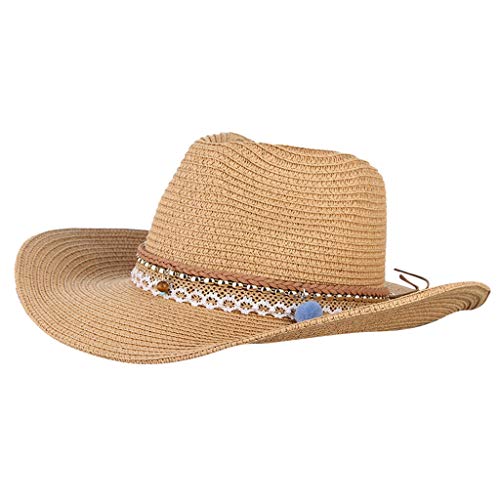 MILAX Unisex Cowboy Hut Westernhut Frau Herren Faltbar Strohhut Stroh Western Cowboyhut Sommer Elegante Dame Hüte UV Panama Hut Sommerhut von MILAX