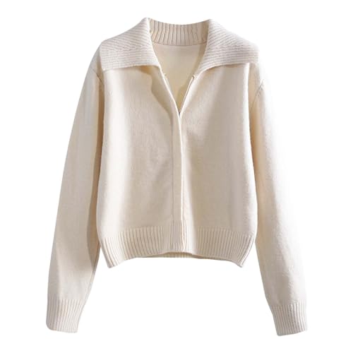 MILAX Women's Cardigan Damen-Reißverschluss, locker über einem dicken Strickmantel Rollkragenpullover Damen Gelb (Beige, One Size) von MILAX