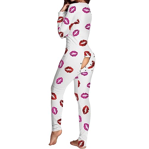 MILAX Women's Romper Pyjamas Onesie Jumpsuit Functional Buttoned Flap Adult Pyjamas,Adult with Butt Flap Functional Buttoned Flap Pyjamas, Sexy Butt Button Back Flap Jumpsuit Pyjamas von MILAX