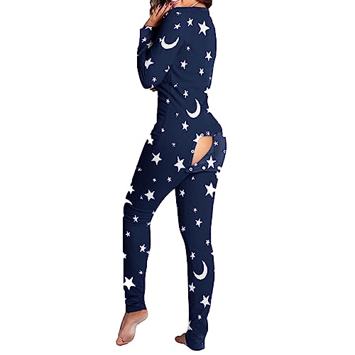 MILAX Women's Romper Pyjamas Onesie Jumpsuit Functional Buttoned Flap Adult Pyjamas,Adult with Butt Flap Functional Buttoned Flap Pyjamas, Sexy Butt Button Back Flap Jumpsuit Pyjamas von MILAX