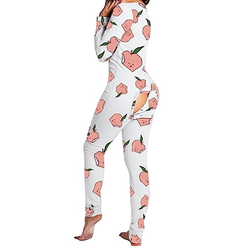 MILAX Women's Romper Pyjamas Onesie Jumpsuit Functional Buttoned Flap Adult Pyjamas,Adult with Butt Flap Jumpsuit Women's Sexy Long Plain Pyjamas One-Piece Thermal Underwear with Button Placket von MILAX