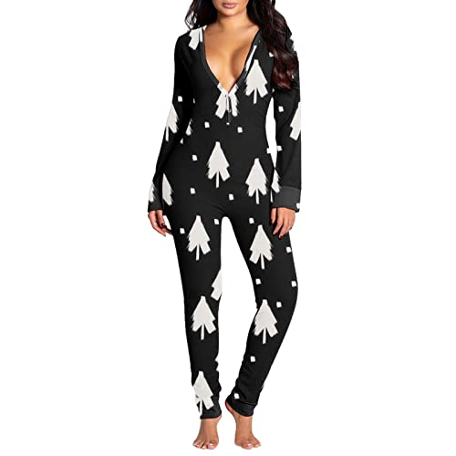MILAX Women's Romper Pyjamas Onesie Jumpsuit Functional Buttoned Flap Adult Pyjamas,one-Piece Bodysuit Functional Buttoned Flap Pyjamas, Sexy V-Neck Jumpsuit Pyjamas von MILAX