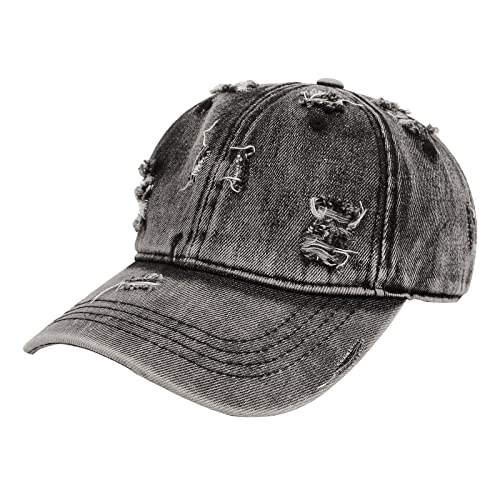 Unisex Denim Kappe Zerrissen Distressed Baseball Cap Gewaschene Baumwolle Trucker Mütze Vintage Used-Look Unisex Jeans Denim Cap von MILAX