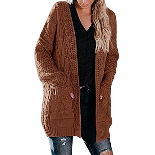 Women's Cardigan 2022 Herbst und Winter Damen Mittellange Fried Dough Pocket Strickjacke Gestrickte Pullover (A, L) von MILAX