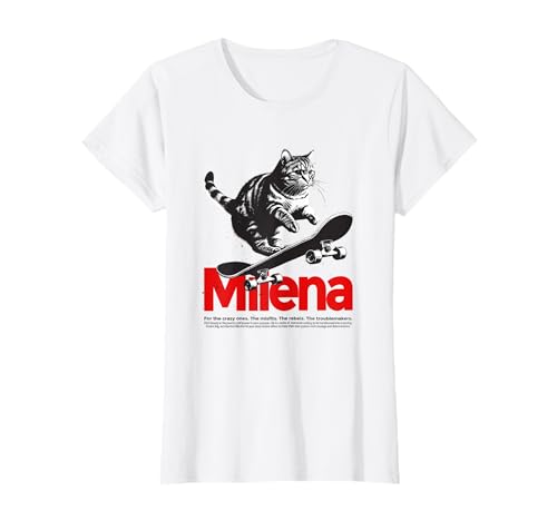 MILENA - Schöner Mädchen Name mit Katze & Skateboard T-Shirt von MILENA Tochter Enkel Geburtstag Geschenkideen