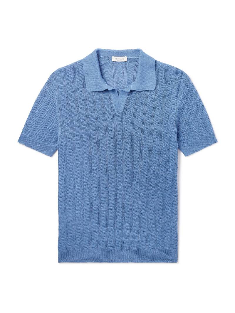 MILES LEON - Fabien Linen and Cotton-Blend Polo Shirt - Men - Blue - S von MILES LEON
