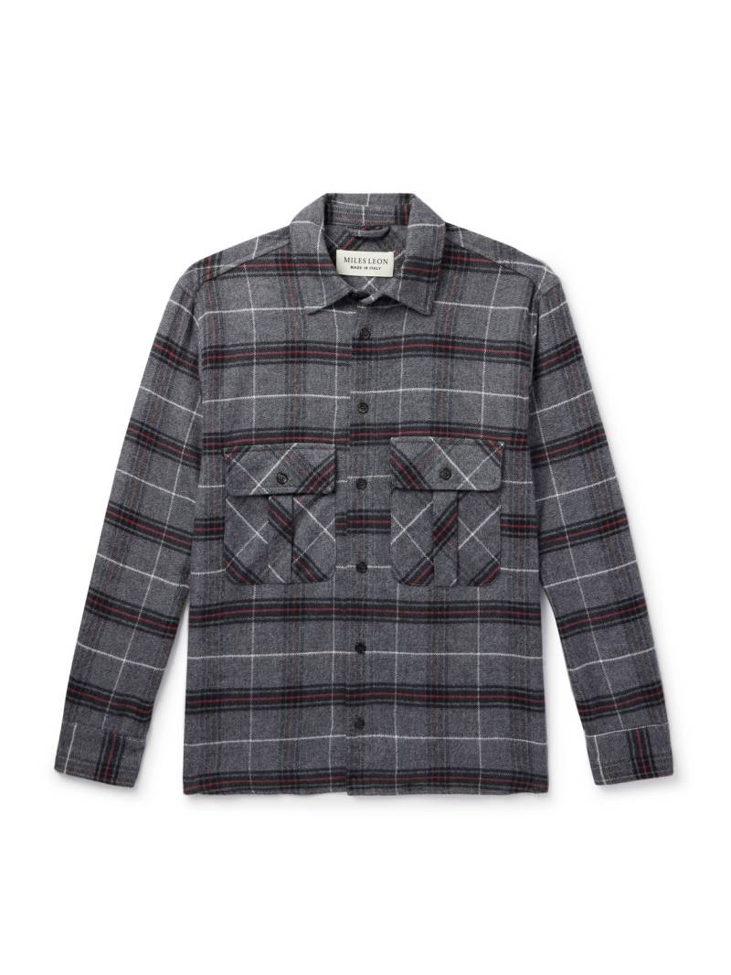 MILES LEON - Field Checked Brushed Herringbone Cotton-Flannel Shirt - Men - Gray - XL von MILES LEON