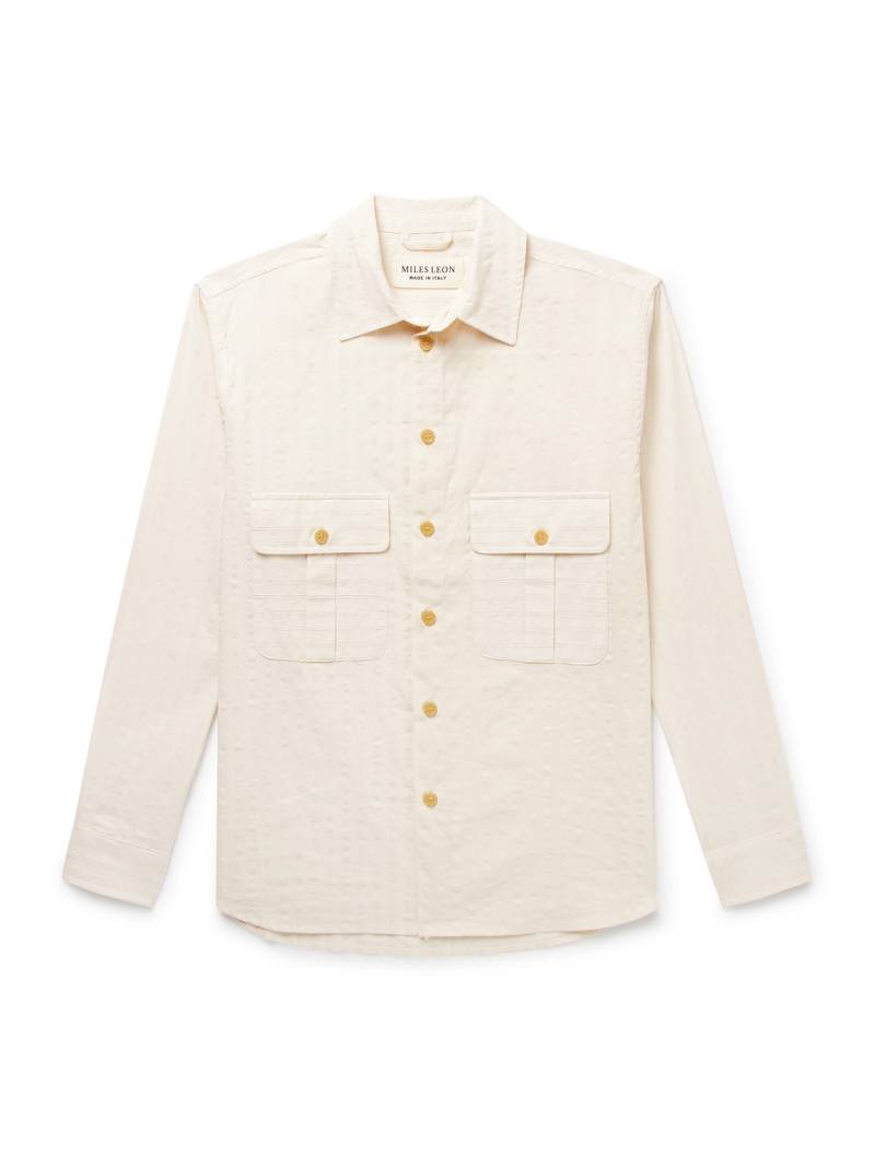 MILES LEON - Field Striped Tumbled Cotton and Linen-Blend Shirt - Men - Neutrals - XXL von MILES LEON