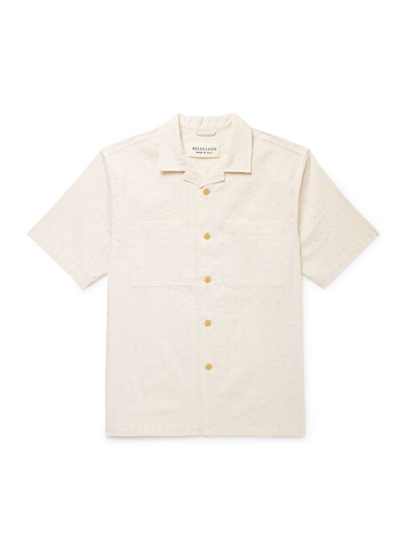 MILES LEON - Rosa Camp-Collar Striped Tumbled Cotton and Linen-Blend Shirt - Men - Neutrals - L von MILES LEON