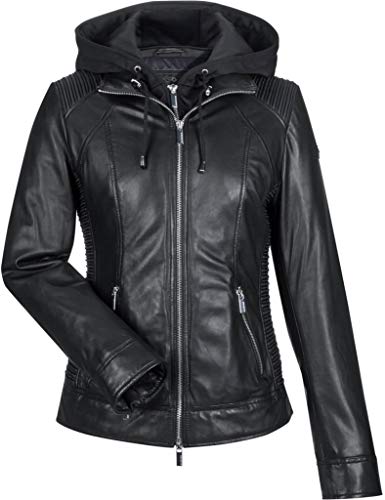 MILESTONE Alev Damen Lederjacke mit Kapuze (36, Schwarz) von MILESTONE