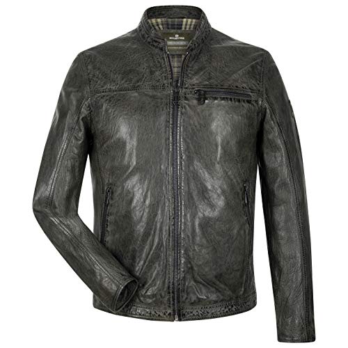MILESTONE Bastian Herren Lederjacke (48, Grün) von MILESTONE