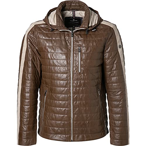 MILESTONE Brento w/out Punch Herren Lederjacke mit Kapuze (52, Braun) von MILESTONE