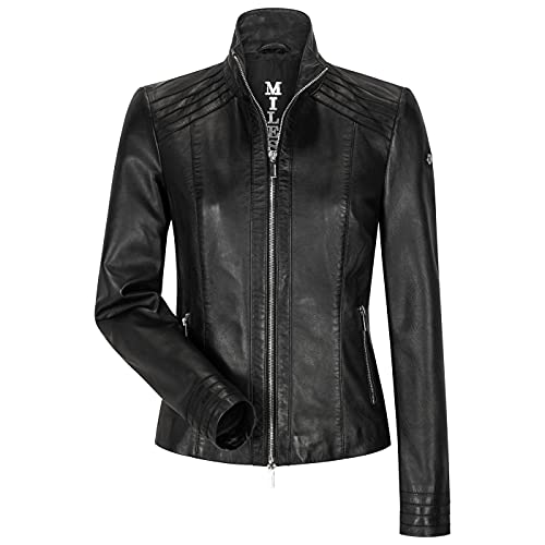 MILESTONE Carda Damen Lederjacke (38, Schwarz) von MILESTONE