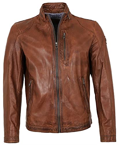 MILESTONE - Herren Echtleder Lederjacke Lammnappa Cognac/Navy Größe 50 von MILESTONE