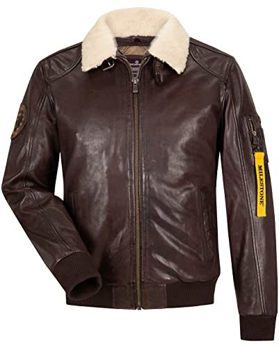 MILESTONE Herren Fliegerjacke Pilotenjacke mit Fellkragen aus feinstem Lammleder (as3, numeric, numeric_54, regular, regular, Dunkelbraun) von MILESTONE
