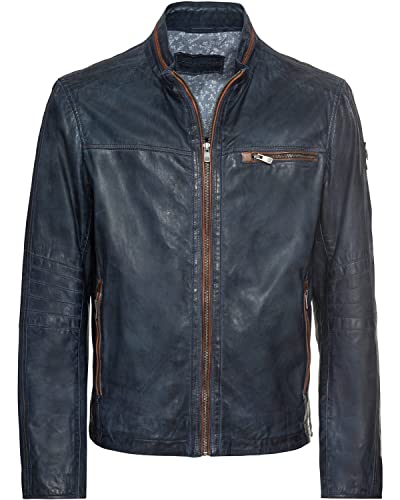 MILESTONE Elton Herren Lederjacke aus Lammnappa Leder (50, Marine) von MILESTONE