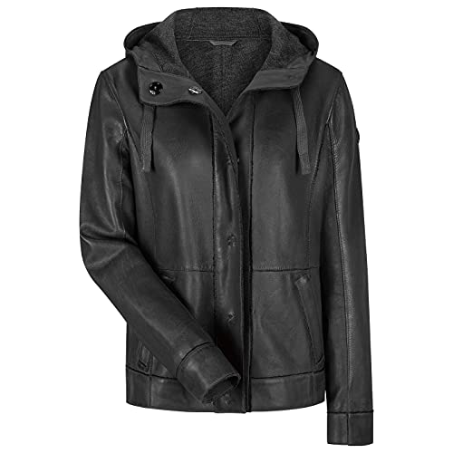 MILESTONE Ina Damen Lederjacke mit Kapuze (36, Schwarz) von MILESTONE