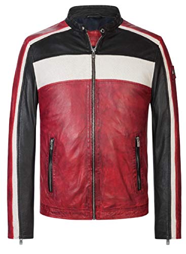 MILESTONE Jack Sportive Herren Lederjacke im Biker-Look mit perforierten Details (50, Rot) von MILESTONE