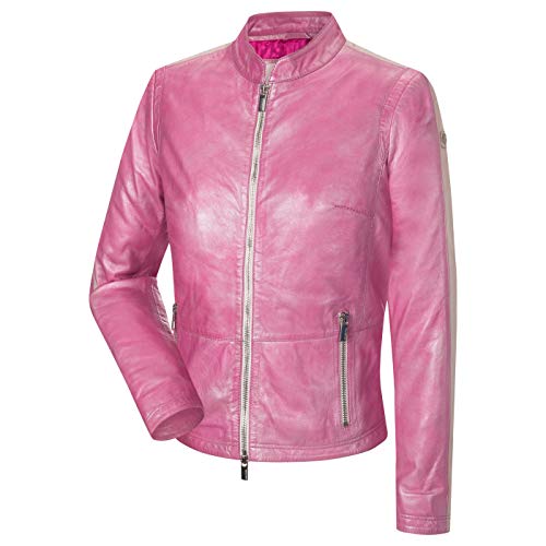 MILESTONE Lipsi Damen Lederjacke Lammnappa Leder Metallic-Look (36, Pink) von MILESTONE