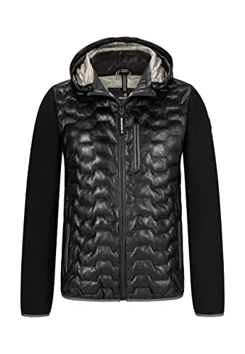 MILESTONE MS-Darwin Herren Lederjacke Hybrid Steppjacke mit abnehmbarer Kapuze (as3, numeric, numeric_52, regular, regular, Schwarz, Regular) von MILESTONE