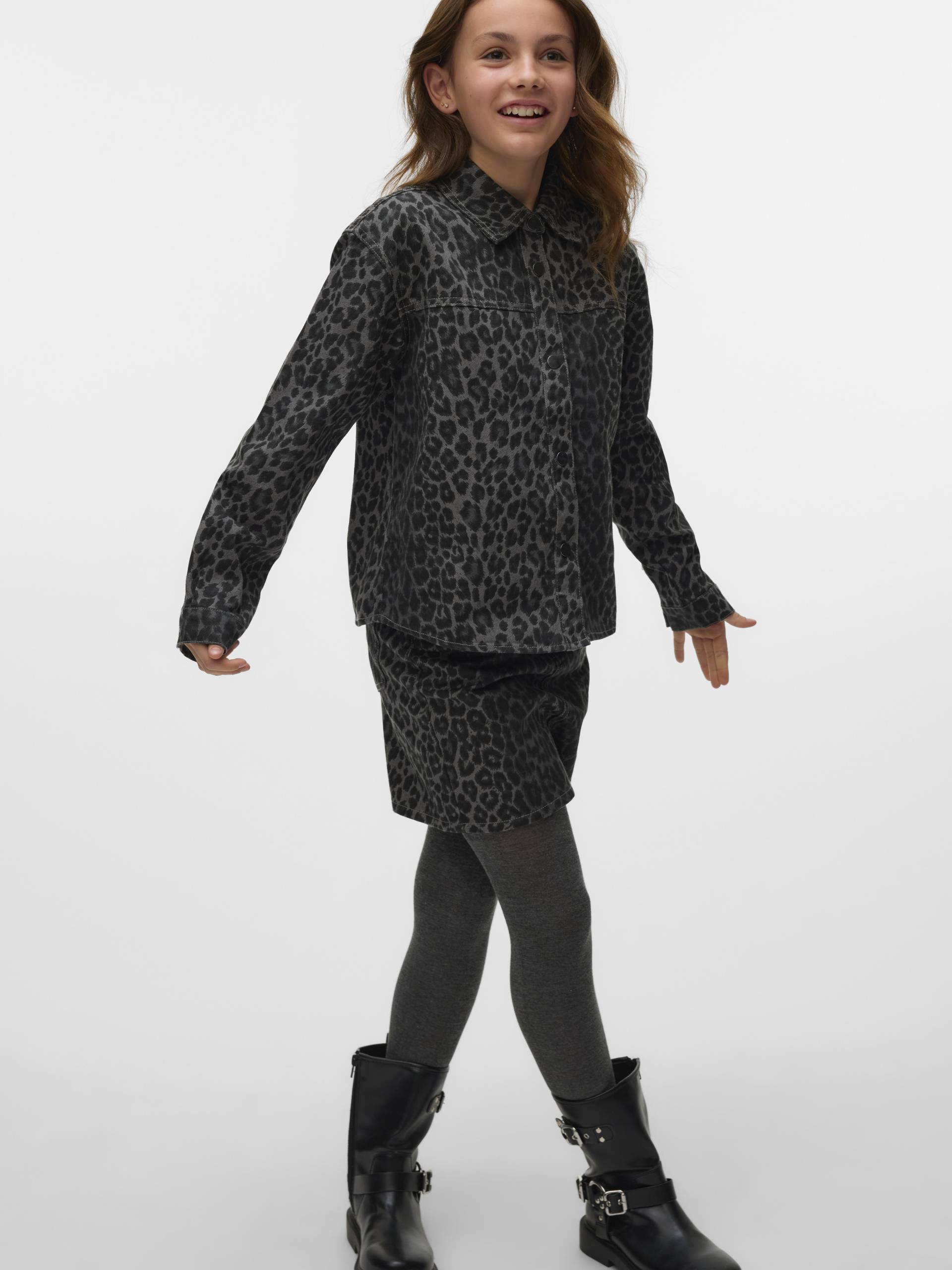 VERO MODA - VMLENORA HAYDEN LS LEO DENIM SHIRT GIRL brushed nickel - Gr. - 140 von VERO MODA