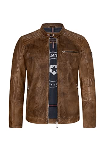 MILESTONE MSMiami Herren Lederjacke Bikerjacke mit Perforation (54, Cognac) von MILESTONE