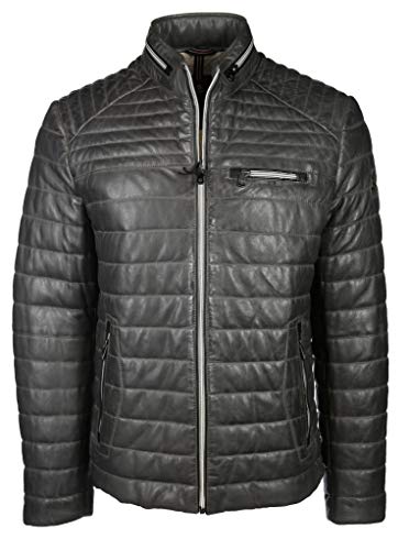 MILESTONE Terenzio Herren Lederjacke Stepp-Optik leicht wattiert (54, Dunkelgrau) von MILESTONE