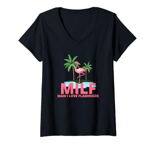 Damen Milf Mann Ich Liebe Flamingos Lustige Flamingo Beach Mama T-Shirt mit V-Ausschnitt Damen Milf Mann Ich Liebe Flamingos Lustige Flamingo Beach Mama T-Shirt mit V-Ausschnitt von MILF Man I Love Flamingos Flamingo Shirts and More